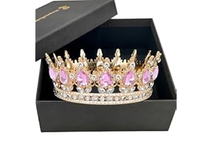 HPMAISON [Geschenkbox verpackt] Vintage Rund Braut Haarschmuck Diadem Krone Hochzeit Deko Damen Crown Strassstein Tiara Königin Krone Geburtstag Tortenaufleger Mädchen Prinzessin Krone Erwachsene