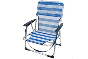 AKTIVE Silla fija plegable de playa, Silla respaldo fijo,Silla playa,44x40x72 cm,Silla plegable, Silla fija de aluminio,con asa para transportar,color azul y rayas blancas, soporta 100 kg peso (53950)