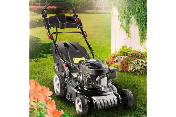 BRAST Tondeuse Thermique tractée démarrage électrique 46cm ESTART 3,5kW (4,7cv) 170cc Coupe 30-80, 60l Moteur 4 TPS, 4 en 1 châssis en tôle d'acier Tondeuse Thermique Mulching