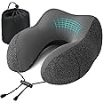 Jiancrate Flat Back Travel Pillow for Airplane, Memory Foam Neck Pillow for Travel, Soft & Ergonomic Travel Neck Pillow for Adults Resting in Flights, Trains, Cars, Office