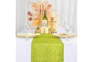 ShinyBeauty Sequin Table Runner 12x72-Inch Lime Green Glitter Table Runners Wedding Table Decor Christmas Table Runners Dining Table Runner Outdoor Halloween Decor(12x72, Lime Green)