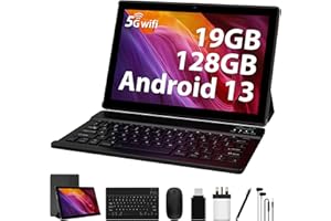 FLYCOAY Android 13 Tablet 10 Inch 5G WIFI,2.0GHz 19GB RAM+128GB ROM (TF 1TB),Dual Camera, 8000mAh,Google GMS Certified Tablet with Keyboard,Mouse and Included More(Black)