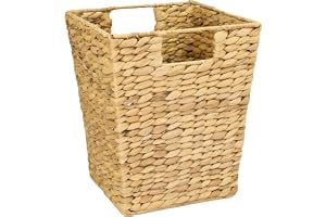 HMF papperskorg för kontor, rektangulär förvaringskorg flätad av vattenhyacint, 25 x 25 x 30 cm