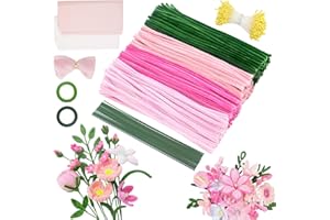 MOTONG 400 Stück Pfeifenreiniger zum Basteln-4 Farben Pfeifenputzer Rosa zum Chenilledraht, 360 Stück Staubgefäße 20 Stück Blumendraht zum Basteln mit Geschenkband Pfeifenputzer Blumen Set