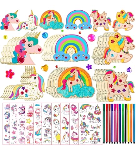 Weploda 16 stuks sleutelhangers hout eenhoorn, Knutselen met hout voor kinderen sleutelhanger, Kinder houten eenhoorn sleutelhanger, Houten Eenhoorn Sleutelhanger(verschillende vormen