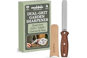 Muldale Secateurs Sharpener - Titanium Grit Dual Sided - Garden Tool Sharpening Stone for Shears, Hedge Trimmer, Lawnmower and Axe - Leather Strop