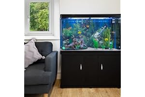 MONSTER SHOP MonsterShop Large Fish Tank Black 4ft 300L 65 Gal Aquarium Marine Tropical Saltwater Freshwater. Black Cabinet Storage Stand. White Gravel. Filter Air Pump Heater LED Light Tank Accessories…