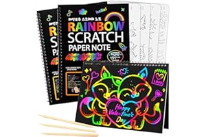 Mocoosy Scratch Art for Kids- 3 Large Rainbow Scratch Notebooks, Magic Scratch Art Paper Pads, Arts and Crafts for Kids Toys Girls Birthday Presents Drawing Activity Gifts for 3-12 Year Old Girls Boys