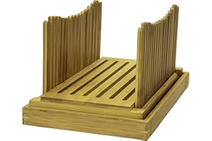 Homiu Bamboo Bread Cutter with Guide Foldable Loaf Slicer for Homemade Loaves, Cakes, Natural Bamboo Adjustable Thickness Design