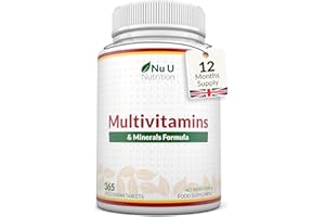 Nu U Nutrition - A-Z Multivitamin Tablets for Men & Women - 365 Tablets - 12 Month Supply - 25 Essential Multivitamins & Minerals Including Iron, Zinc & Vitamin D - One a Day - Made in The UK