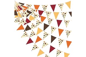 PINK BLUME 31Ft Fall Maple Leaves Bunting Banner Party Decorations Burgundy Orange Brown Fabric Triangle Flag Pennant Garland Streamer for Autumn Thanksgiving Day Harvest Birthday Wedding Outdoor Hanging Decor