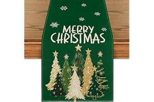 Artoid Mode Green Pine Trees Stars Christmas Table Runner, Seasonal Winter Xmas Kitchen Dining Table Decoration for Home Party Decor 40x180 cm