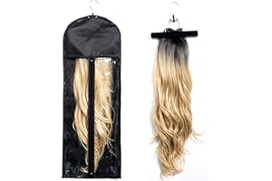 RJMBMUP Extra Long Hair Extension Holder Wig Storage Bag with Hanger Hairpieces Ponytail Bundles Storage Carrier Case for Store Style Hair Travel Hair Extensions Bag Black Color