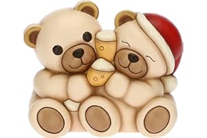 THUN - Natale 2022 - Soprammobile Coppia Teddy Che Brinda in Ceramica Decorata a Mano - Idea Regalo Natale 2022-14.5x10x12 cm h