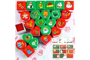 HOWAF Plastica Timbri Inchiostrazione di Bambini Natale (24pcs) con Adesivo Regalo di Natale (72pcs) per Bambini Scrapbooking Stampa Fai da Te Natale Regalo Imballaggio Carte Busta Accessori