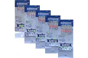 DAYUYUE Angelhaken Sabiki Set echte Fischhaut Sea Rigs, Glow Angelperlen hohe Kohlenstoffhaken für Süß- / Salzwasser
