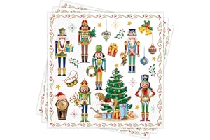 DPKOW Nutcracker Napkins Christmas Decorations, 40 Napkins Paper Christmas Serviettes Xmas Napkins Disposable, Christmas Nutcracker Party Supplies Christmas Table Decoration, White Napkins, 33 x 33cm