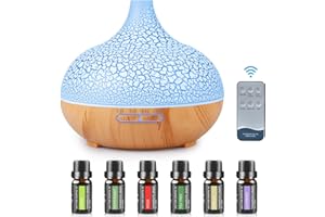 Diffusore di Oli Essenziali, GuKKK Diffusore di Aromi 550ML, con 6 * 10ml Oli Essenziali, Ultrasuoni Umidificatore Diffusori Oli Profumati Nebulizzator, con 7 Colori LED, per Yoga Casa Ufficio