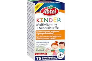 ‎ABTEI Abtei Kinder Multivitamine + Mineralstoffe - Für ein gesundes Aufwachsen* von Kindern - Ab 3 Jahren - Mit 21 wichtigen Nährstoffen - Glutenfrei, Laktosefrei, Gelatinefrei - 75 Schmelztabletten
