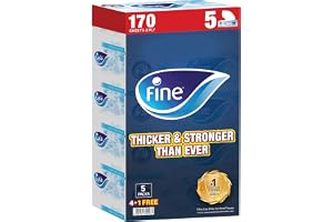 Fine Facial Tissue Boxes, 5 Packs of 170 Sheets x 2 Ply