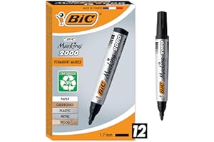 ‎BIC BIC Marking 2000 Permanent Marker, in Schwarz, Wasserfester Stift für Glas, Metall, Holz & Co, Strichstärke 1,7 mm, 12er Pack