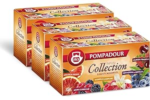 Pompadour, Collection Infusi alla Frutta, 5 Gusti Assortiti, 75 Filtri (3 Confezioni da 25 Filtri), Ideali per Tutta la Famiglia, Senza Lattosio, Glutine e Allergeni, Vegan