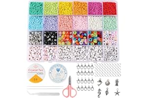 Wenearn Perline per Braccialetti 11370 Pezzi, Kit Braccialetti Fai da Te Bambina, Set di Perline Rosebud per Infilare, Perline Lettera, Perline per Gioielli, Perline Colorate per Collana