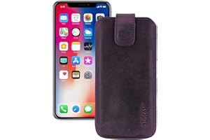 Suncase Original Etui Tasche für iPhone X | iPhone XS | mit ZUSÄTZLICHER Hülle/Schale/Bumper *Lasche mit Rückzugfunktion* Handytasche Ledertasche Schutzhülle Case Hülle in antik-lila