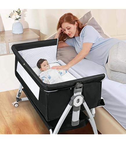 Rocking Bedside Bassinet Baby Bassinet, 5-Level Height Adjustable