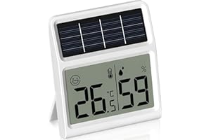 BALDR Solar Thermometre Hygrometre Interieur, Mini Thermomètre Hygromètre d'intérieur Alimenté par la lumière- Fonctionne uniquement sous éclairement lumineux, Blanc - Sachet d'un