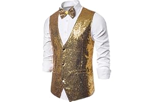 LIEBEIMMER Ensemble tendance à paillettes pour hommes composé d’un gilet de costume à la coupe ajustée et d’un nœud-papillon, pour les occasions formelles, un mariage, une fête
