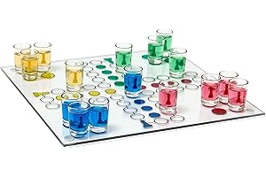 Relaxdays Drinking Ludo Spiel, Partyspiel für Erwachsene, Brett, 2 Würfel & 16 Shotgläser, lustiges Trinkspiel, bunt