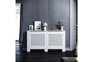 SONNI ELEGANT Osłona grzejnika, duża, nowoczesna, w romby, biała, lakierowana osłona grzejnika do salonu, sypialni, kuchni, 152 x 19 x 81,5 cm, GRCC15W.