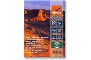 BLUE SWAN Papier Photo Mat Jet d'Encre A3, 200g/m², Séchage Rapide, Haute Brillance des Couleurs, Faible Réflection, Format DIN A3 (297 x 420 mm), 50 Feuilles