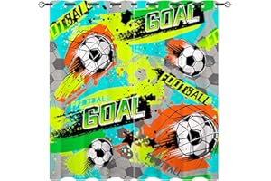‎YUANZU YUANZU Fußball Vorhänge Kinder Jungen Sport Grunge Ball Ösen Gardinen mit Blickdichte Vorhang Kälteschutz Blackout Curtain Kinderzimmer Schlafzimmer Verdunkelung Fenster, 2 Stück, H 220 x B 140 cm