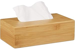 Relaxdays Bamboo Tissue Box Cover, HWD: 8.5 x 27.5 x 15.5 cm, Dispenser for Regular and Facial Tissues, Natural