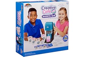 CRA-Z-ART Creative Café Barista Bar Toy coffee style machine with battery powered whisk to froth real milk Includes stencils for latte art