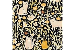 CiCiwind Samoprzylepna tapeta, czarno-żółte kwiaty i koty, 41 x 10 m, pogrubienie, folia do mebli, samoprzylepna, wodoszczelna, winylowa folia samoprzylepna do salonu, sypialni, pokoju dziecięcego