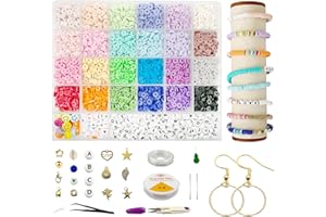 TAIXING 6000 Pcs Clay Beads Bracelet Making Kit, Friendship Bracelet Making Kit 24 Colours 6mm Clay Bead Set Bracelet Kit, Flat Heishi Beads for Bracelet Making Set for DIY Crafts Gift to Teen Girls
