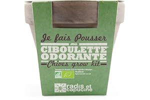 Radis et Capucine - Pot Terre Cuite Basalte 13 cm avec graines reproductibles - Je Fais Pousser Ma Ciboulette Odorante Bio