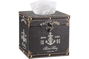 BTSKY Porta tovaglioli, in legno + PU, stile retrò, per casa, ufficio, quadrato, per decorare la casa (marrone scuro)