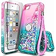 NGB iPod Touch Case With HD Screen Protector and Ring Holder for Girls Women Kids - Glitter Liquid Soft TPU Clear Cute Case for Apple iPod Touch 7th/6th/5th Generation - Pink/Aqua