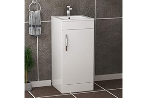 ROYAL BATHROOMS Modern Bathroom Vanity Unit 400mm 1-Door Floor Standing Storage Cabinet Basin Sink Gloss White Cloakroom