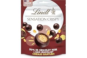 Lindt - Sachet de billes Céréales Soufflées SENSATION CRISPY - Chocolat Noir, 140g