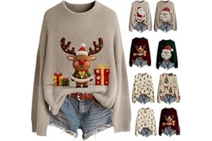 GENERISCH Weihnachtspullover Damen,Strickpullover Rundhals Pulli Sweater Pullover Winter Strickpulli Weihnachten Langarmshirt,weihnachtspulli Christmas Warm Weihnachtskostüm Damens,weihnachtskleid Damen