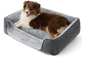 Bedsure Hundebett grosse Hunde – 89x63x17cm Hundesofa für grosse Hunde waschbar, Hundekorb mit abnehmbarer waschbarer Bezug, Hundecouch mit rutschfester Unterseite, kuschelweiches Hundebett groß, Grau