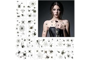 VASIN Araignée Tatouage Temporaire, 10 Feuilles Halloween Temporaire Araignée Faux Tatouage, Tatouages d'araignées effrayantes Autocollant de Fête de carnaval Cosplay pour visage maquillage toile d'araignée