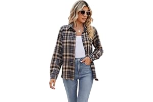 Famrrifuu Donna Classico Bluse e Camicie Quadri Flanella Camicetta Manica Lunga Casual Cotone Shirts Vintage