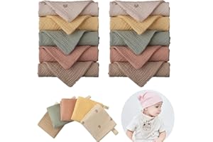 FUNMO 10pcs Débarbouillettes Bébé en Mousseline, 23 X 23CM Gants de Toilette, Serviettes pour le Visage de Nouveau-né