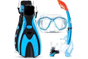 Two Bare Feet Snorkel, Mask and Fins/Flippers PVC Snorkelling Set (Adults) With Anti Fog and Wide View Mask, Anti-Leak, Tempered Glass - Scuba Dive Snorkelling Sets